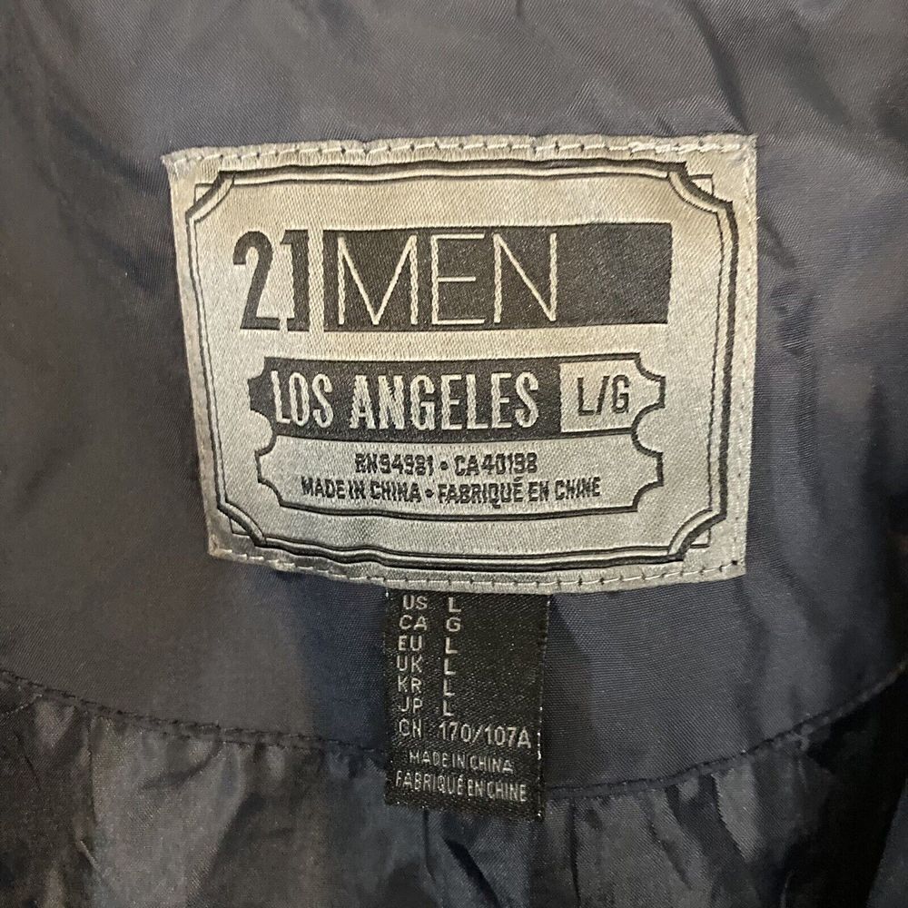 21 men LA Blue jacket Hoodie Zip/Button Closure Nylon & Cotton Sleeves Sz L - Picture 6 of 11